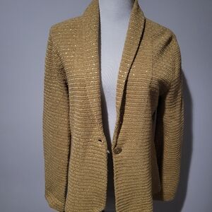 Jones York Signature Vienna Hand Crochet Gold Knit Blazer /Sweater Medium